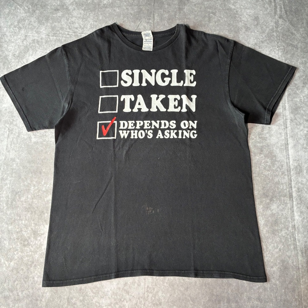 Mens Funny Y2K Graphic T-Shirt Black Large Single Taken Tee grunge skater party